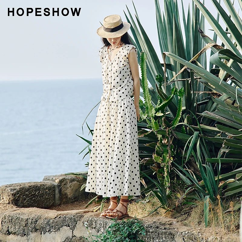 红袖2025夏季新款女装 复古波点A字侧拉宽腰半身裙90225121507