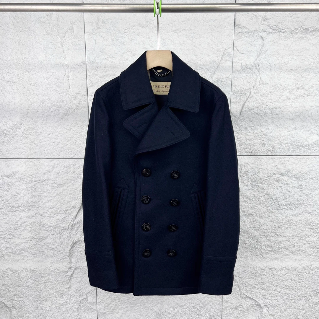 99新 BURBERRY/博柏利 44码/黑色休闲双排扣长袖大衣/15930931