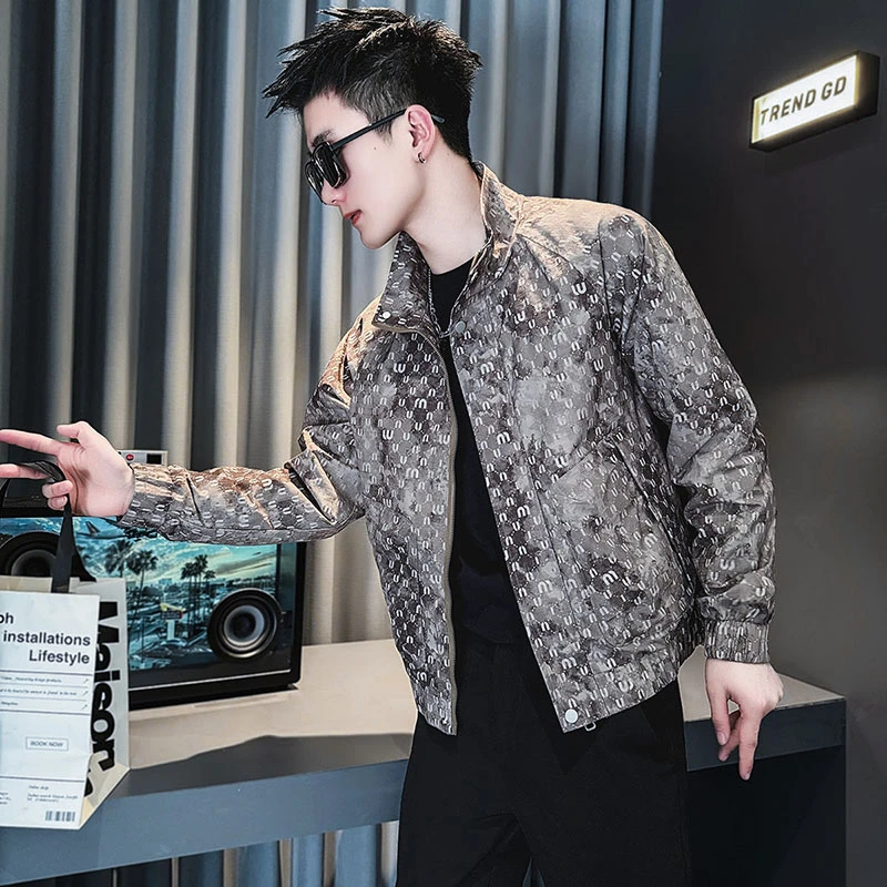 高级感满印字母夹克男士春秋季潮牌男装立领外套2025新款短款上衣