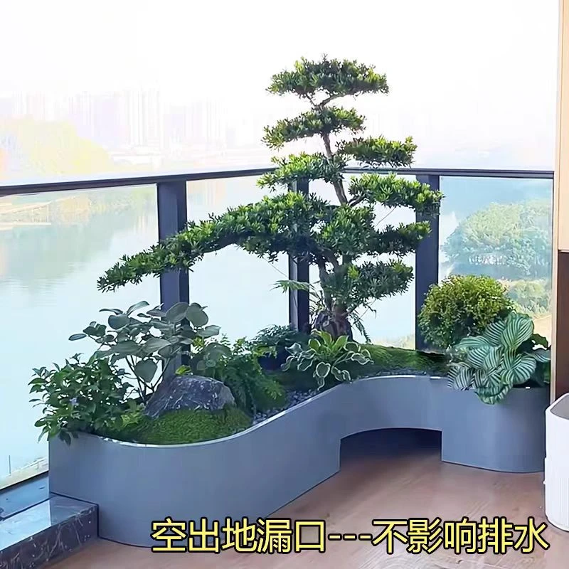 室内造景户外长方形花槽异形阳台家用转角花盆成品不锈钢花箱购买