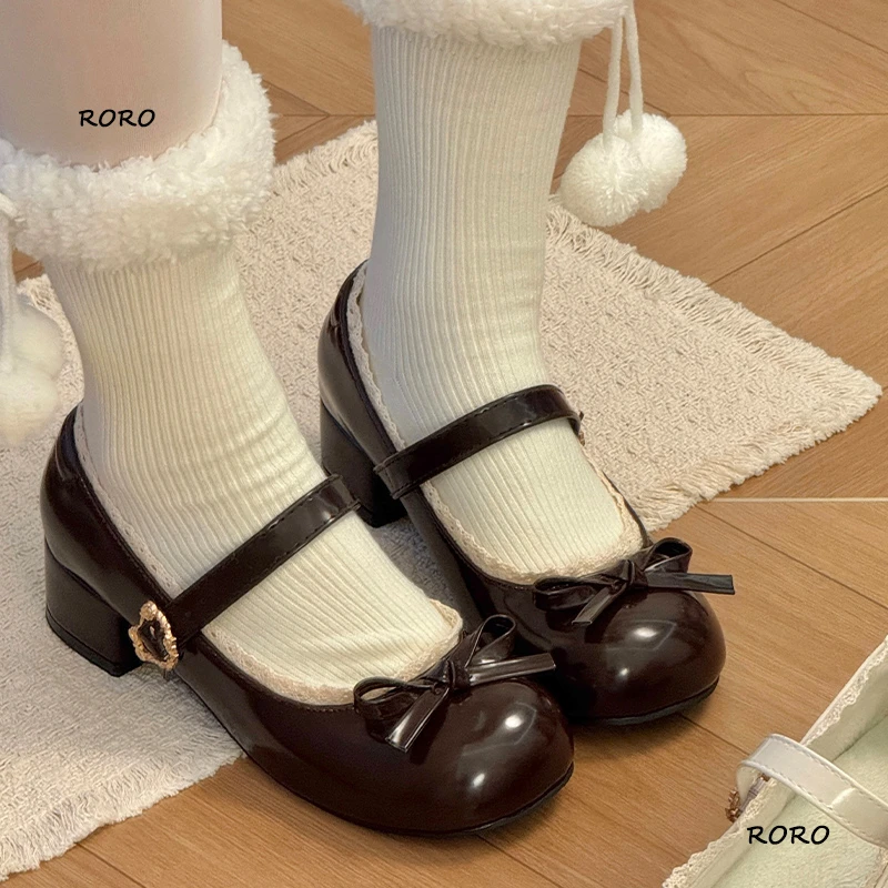 Lolita可爱低跟3厘米小皮鞋日式甜美蕾丝花边圆头百搭玛丽珍单鞋