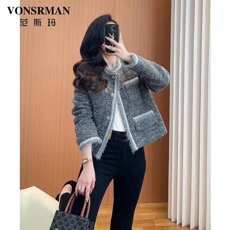 灰色小香风羽绒服女2025新款薄款毛边高端洋气精致冬天夹克上衣