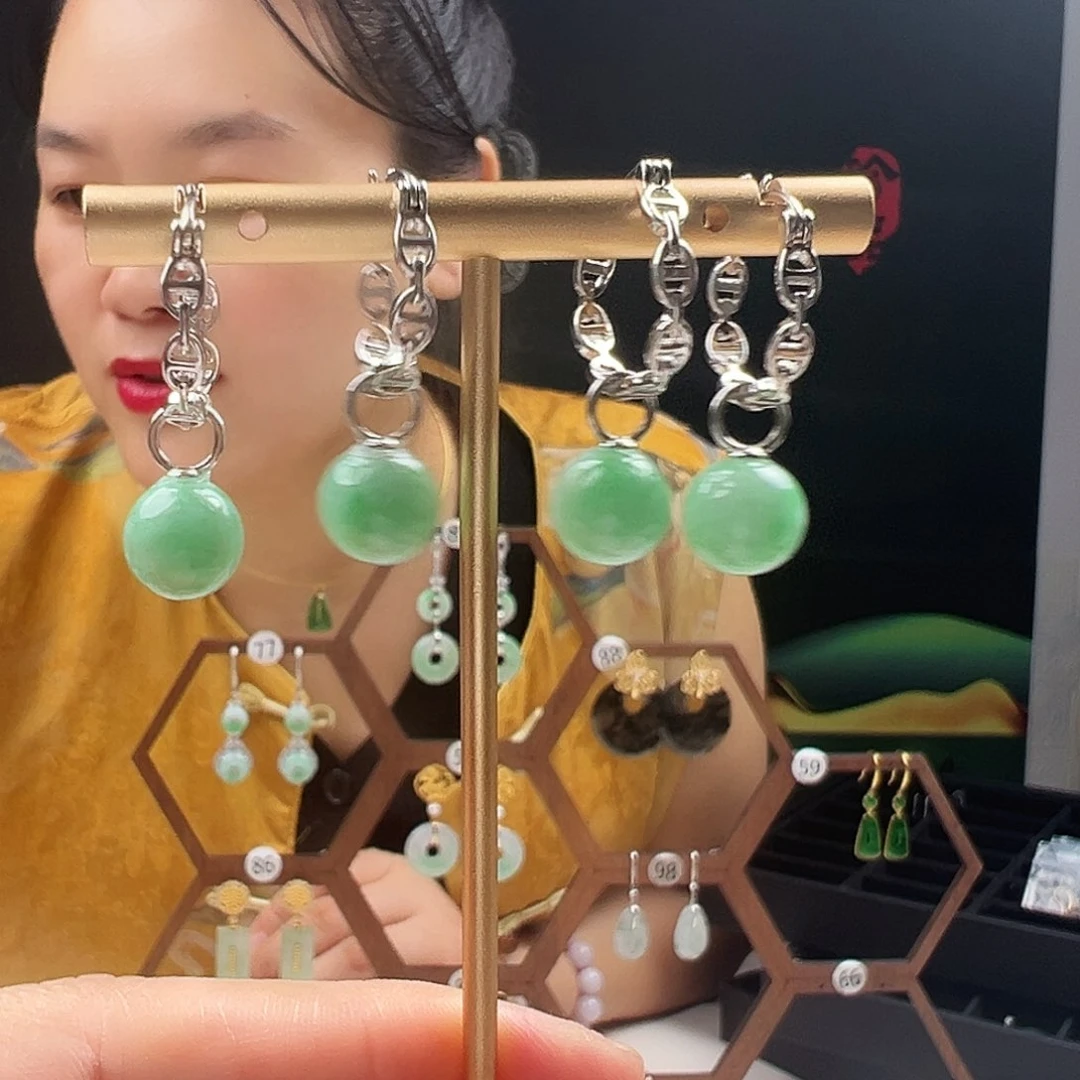 银S925镶嵌翡翠耳饰