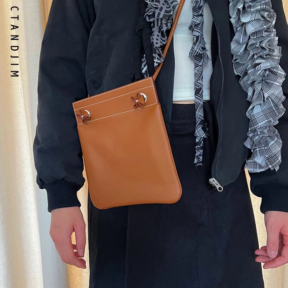 CTANDJIM爱马之人头层牛皮腊线基础款斜挎包 手机包