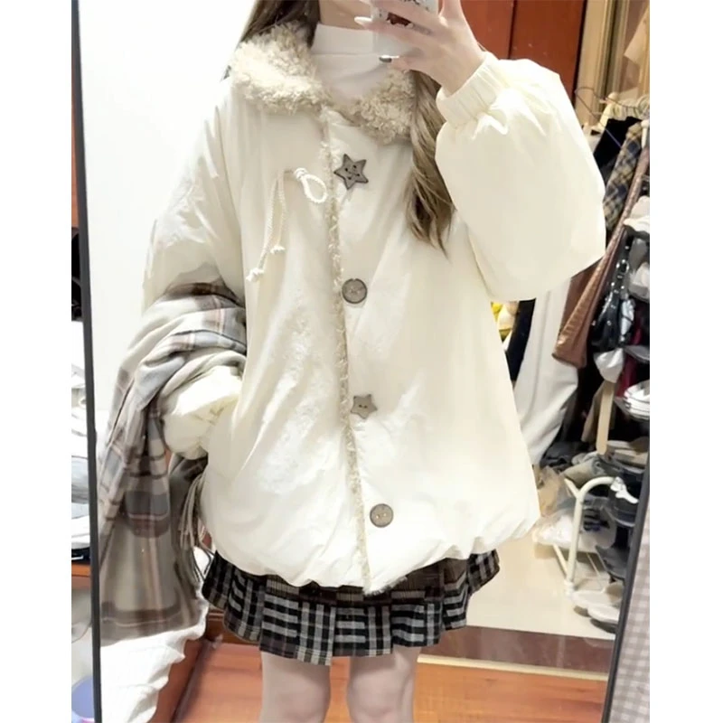 翻领毛边宽松显瘦百搭小众加厚时尚外套上衣设计感韩版条纹短裙女