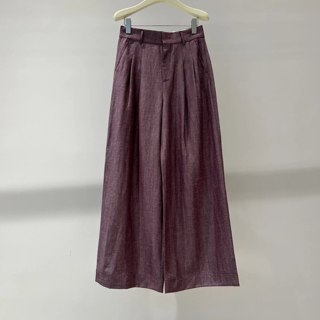 夏款肌理感薄款阔腿裤通勤风休闲裤Y6387