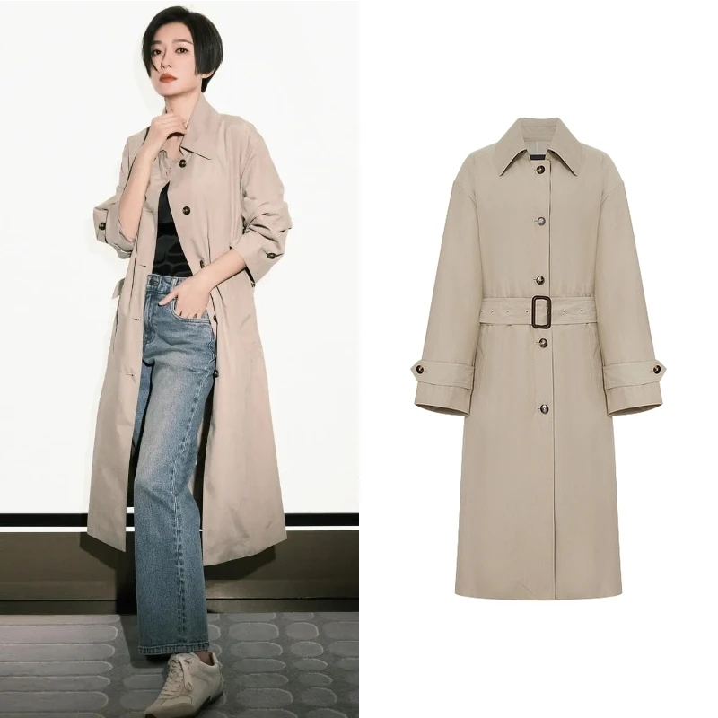 【M】秦岚同款风衣2025年春季新品摩登外套附腰带长款风衣L5175