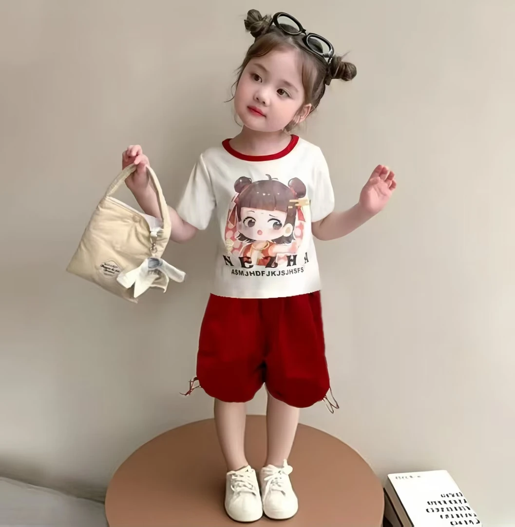 女童夏季套装2025新款女宝宝工装裤短袖休闲两件套薄款爆款