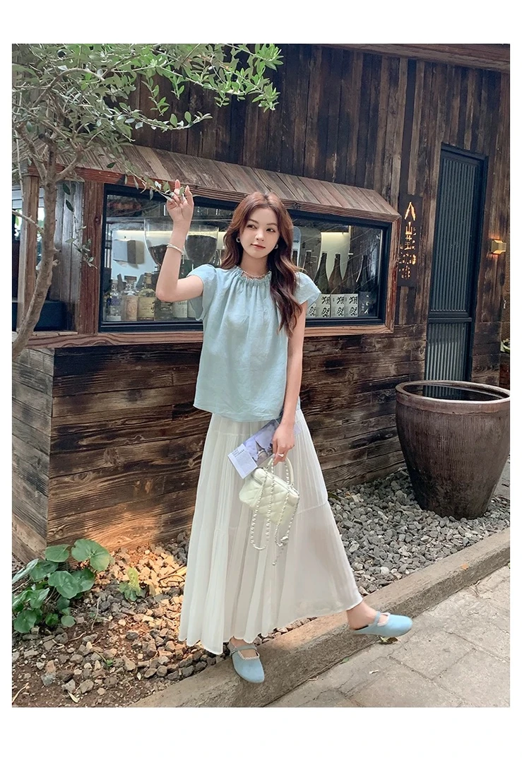 粉色半身裙女夏季长款20525新款高级感绝美超仙a字雪纺百褶长裙子