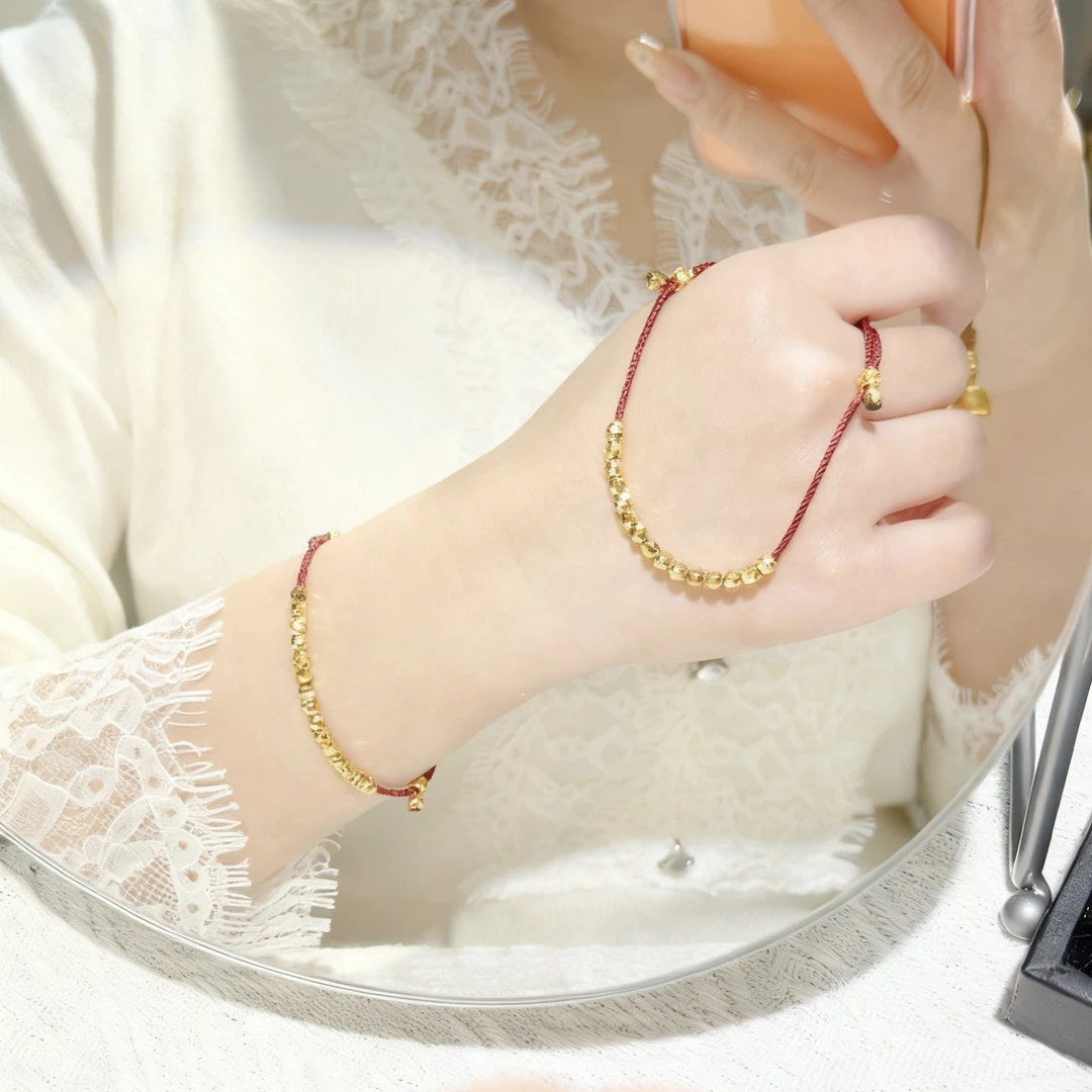 铜合金锦纶手链 新中式国风手工编织红绳爆闪蹦迪珠简约百搭手链
