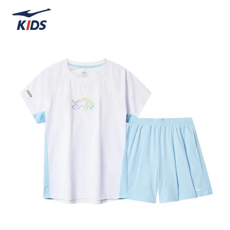 鸿星尔克25儿童夏季运动套装女童跑步透气休闲套装64225201073