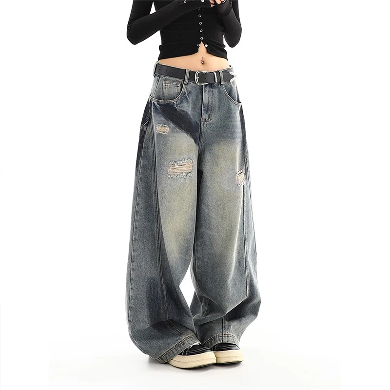 【奥莱折扣】女款阔腿裤显瘦黑色百搭直筒新款女初秋穿搭高腰牛仔裤