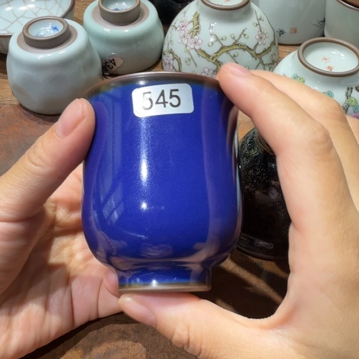 佛青不开片手握杯容量100微瑕
