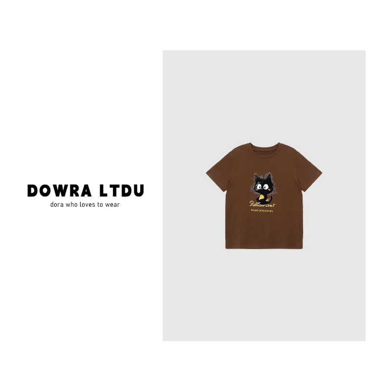 朵拉【呆萌喵】2025年秋季新款圆领猫刺绣百搭短袖T恤女016-90890