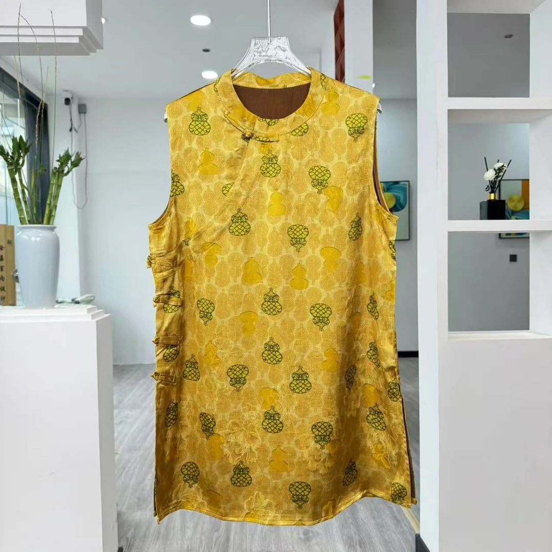 055中式国风葫芦斜开襟香云纱花箩百搭马甲上衣