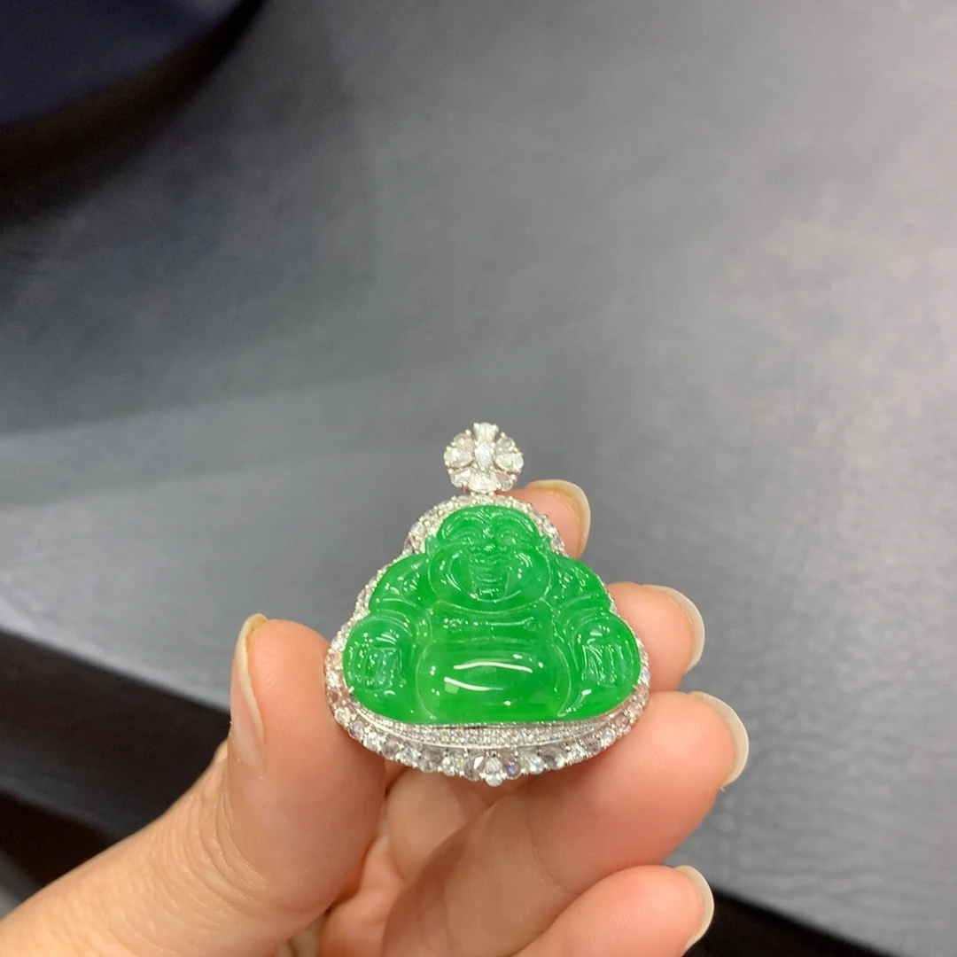 吊坠(不含链)18K金镶嵌翡翠