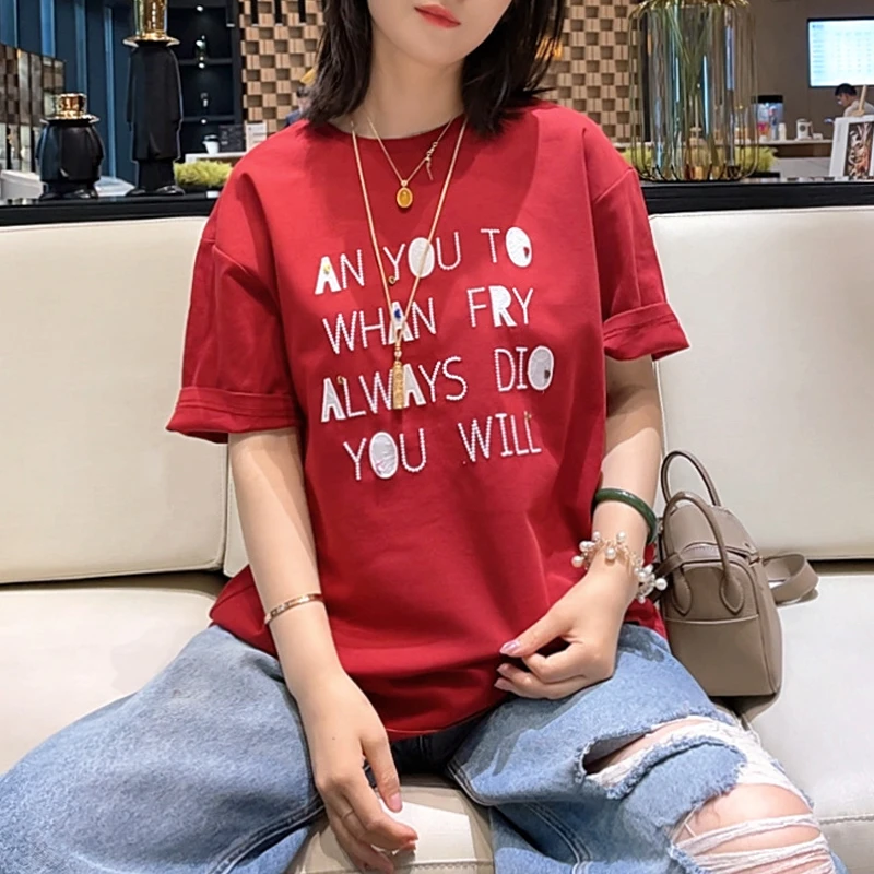 刺绣字母-时尚周潮款重磅短袖百搭T恤潮流宽松圆领休闲半袖