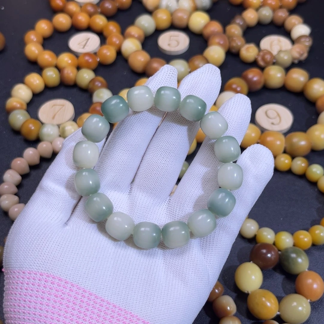 菩提根/象牙果手串薄荷绿干磨枣珠