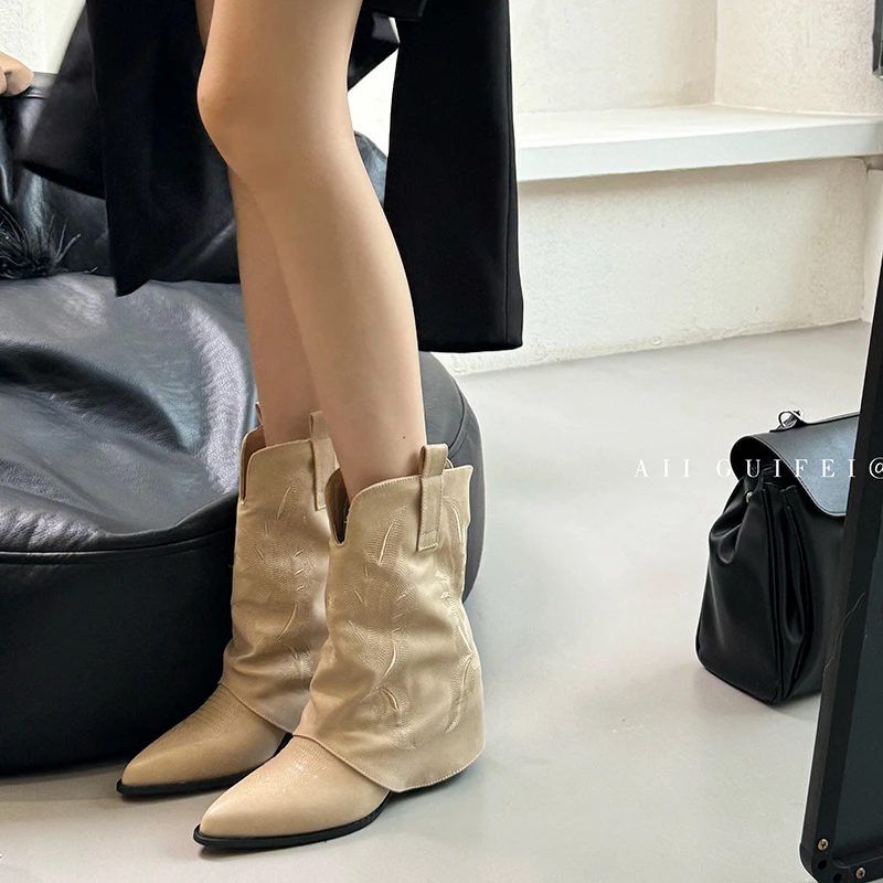 【明星同款】裤管靴春秋设计感气质单靴子女韩版马丁瘦瘦靴尖头时