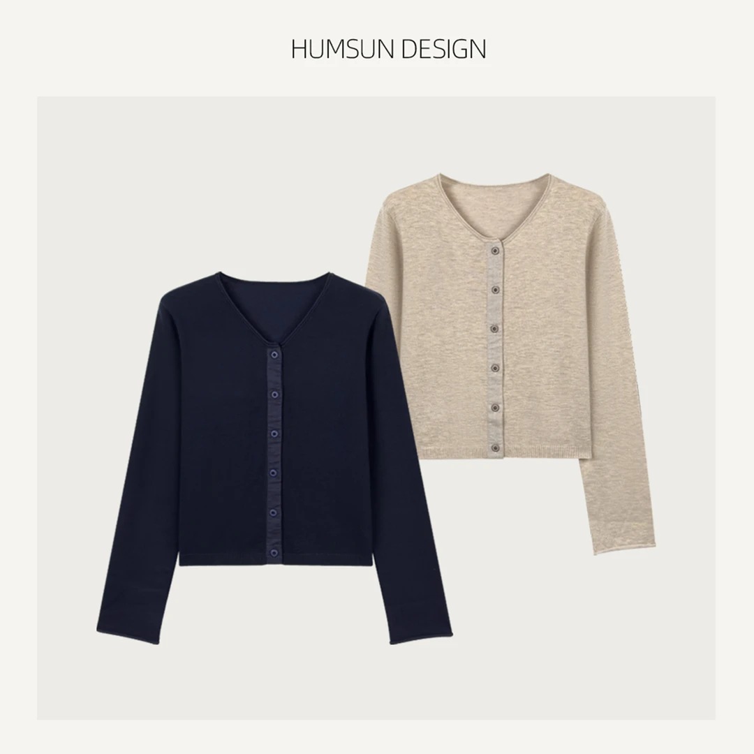 HUMSUN/禾木笙「浮世行」欧若风定制纱线卷边丝光羊毛开衫 5A401