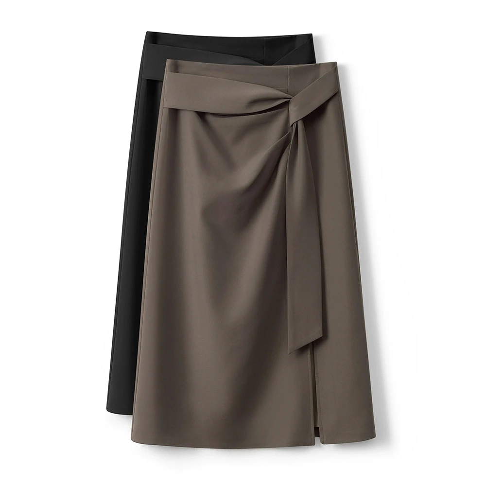 拉夏贝尔不规则半身裙女夏季2025新款高腰气质优雅中长修身包臀裙