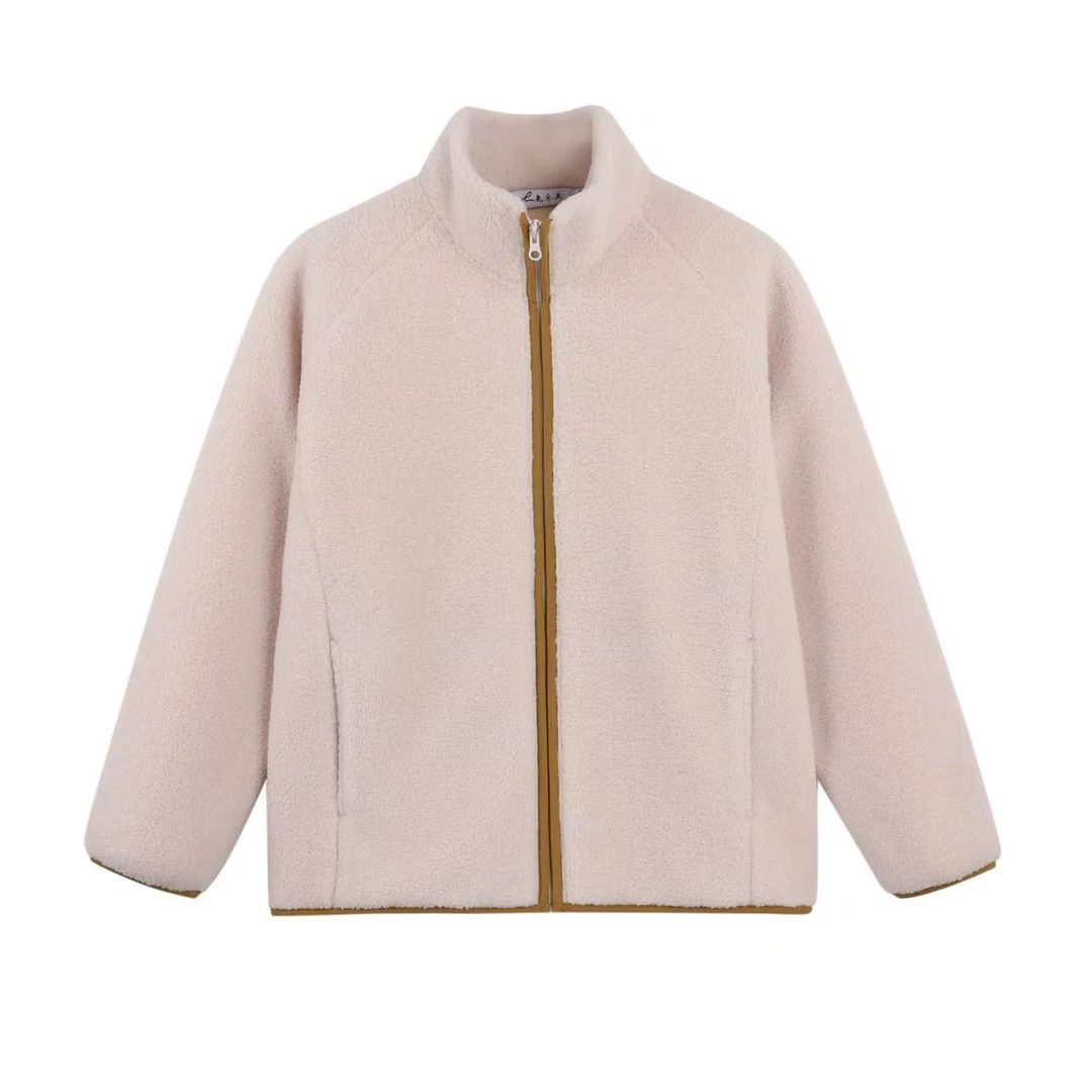 25春秋新款双面一体柔软 休闲 运动绒抗起球抗静电插肩袖立领外套