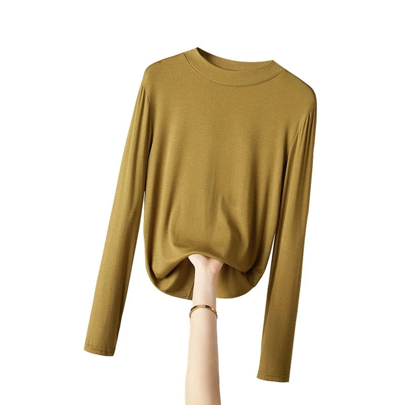 她池2024秋装新款女装纯色简约打底衫宽松圆领内搭上衣T23X2546E