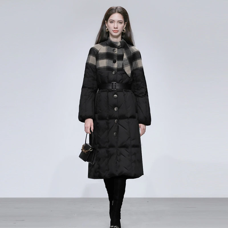 气质优雅立领自带领巾连肩袖面料拼接灯笼袖羽绒服H-DC10232722