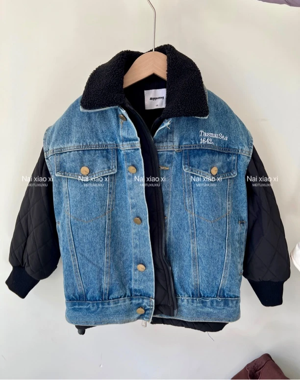大童牛仔马甲真两件棉外套
