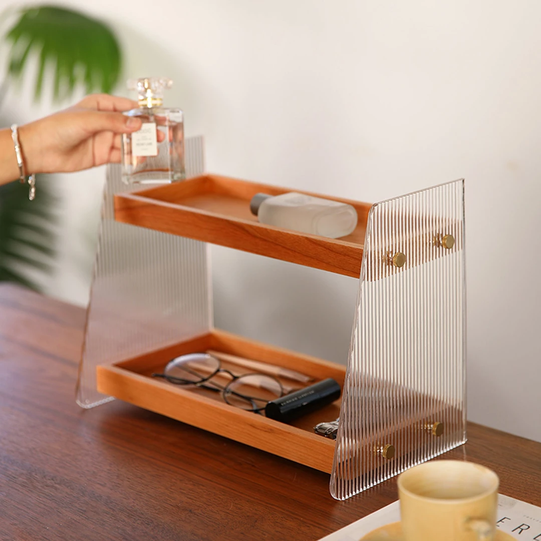 实木化妆品置物架桌面双层收纳架创意高档梳妆台香水护肤品收纳盒