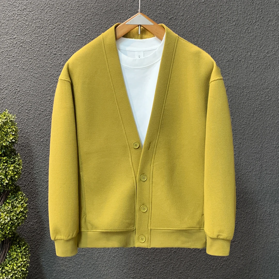 秋款时尚美式老钱风针织衫男潮流百搭宽松短款长袖男士开衫毛衣