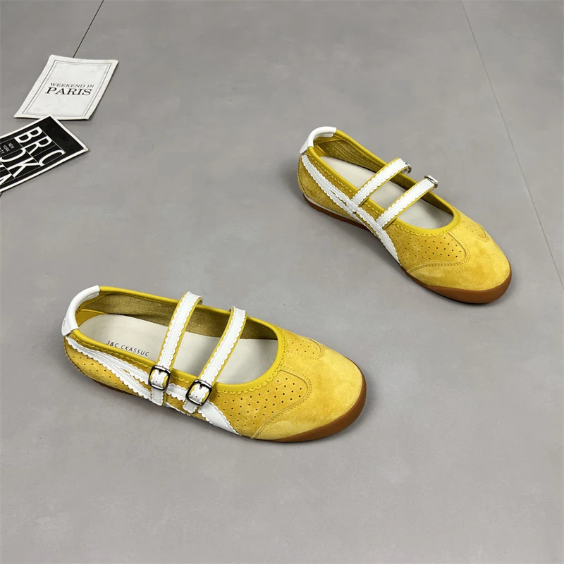 真皮浅口芭蕾玛丽珍鞋女2025夏季新款软底防滑休闲单鞋运动德训鞋