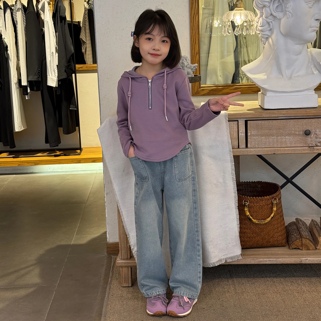 女大童春季连帽卫衣套装儿童衣服时尚长袖上衣春秋装牛仔裤两件套