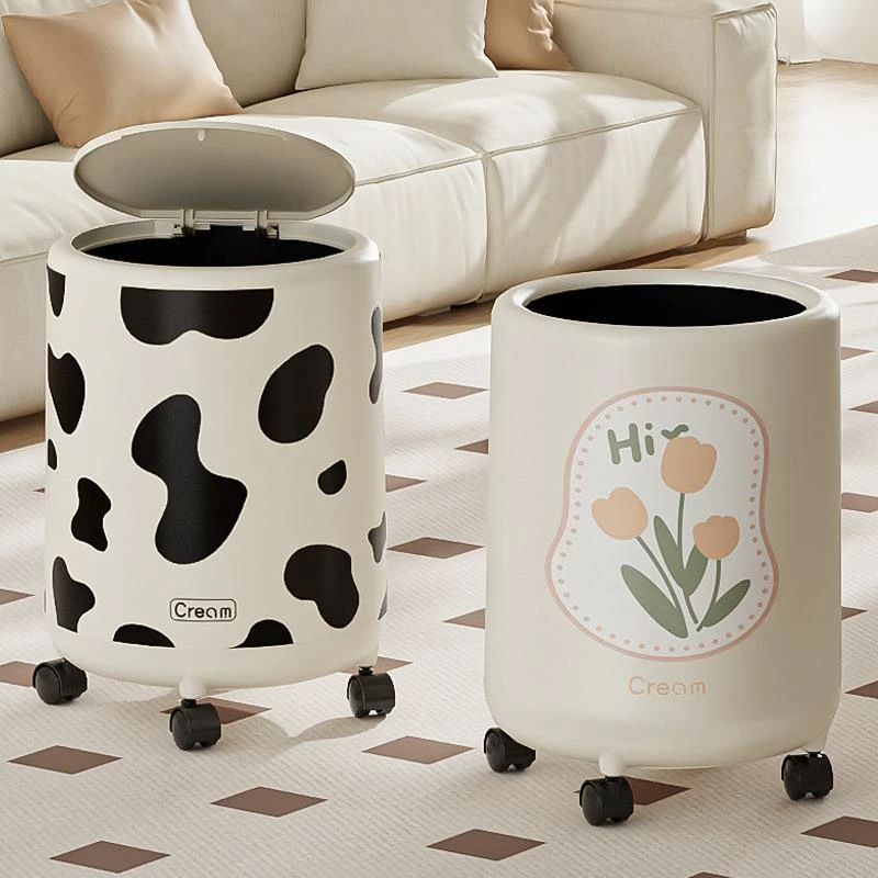奶油风垃圾桶家用新款可移动客厅高颜值大容量卧厨房室卫生间纸篓