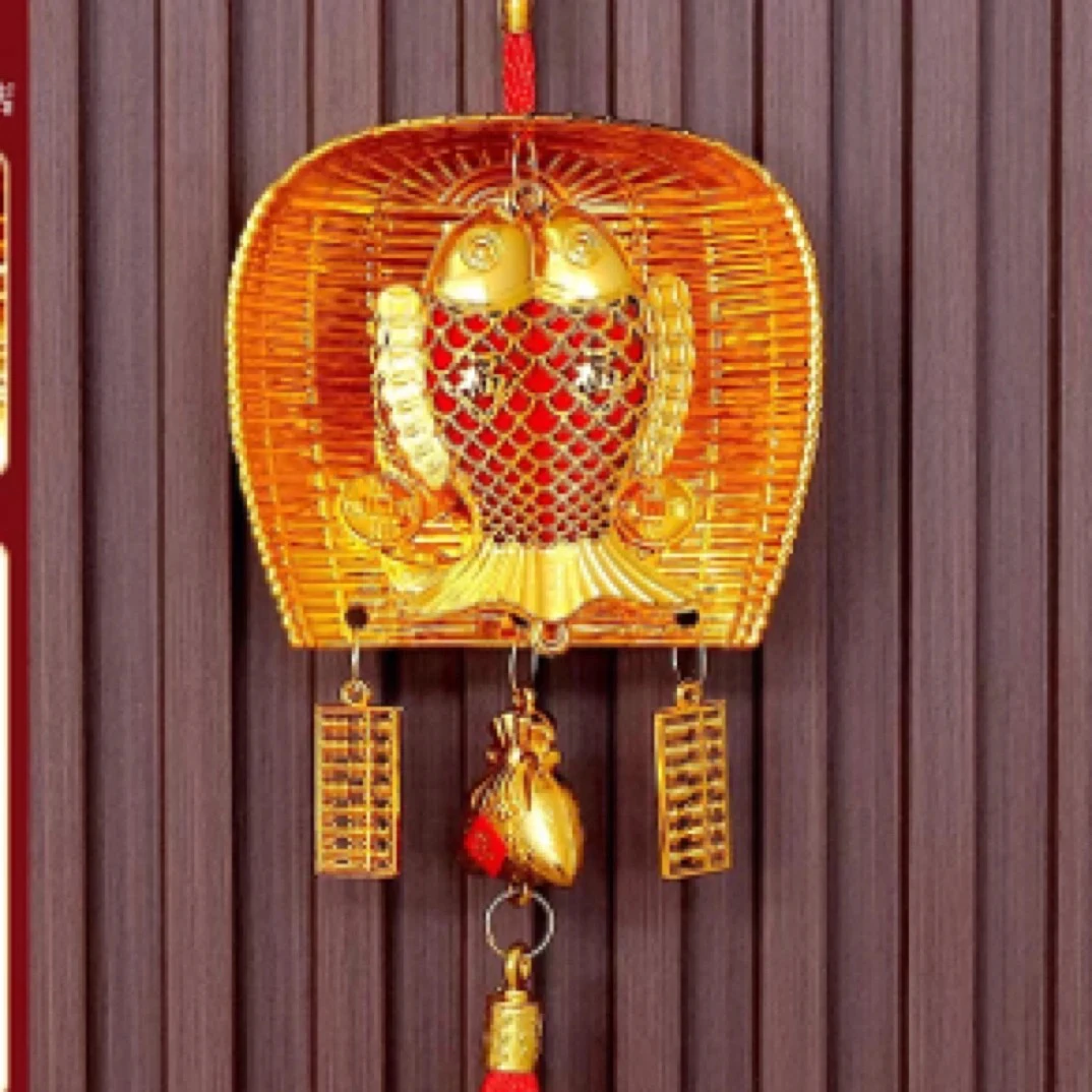 【玖易阁】年年有余金簸箕多才多亿/对 摆件