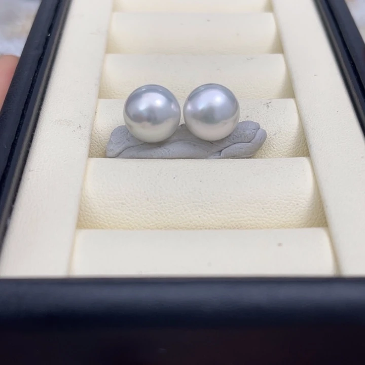海水珍珠耳饰银S925镶嵌澳白素钉10-11mm