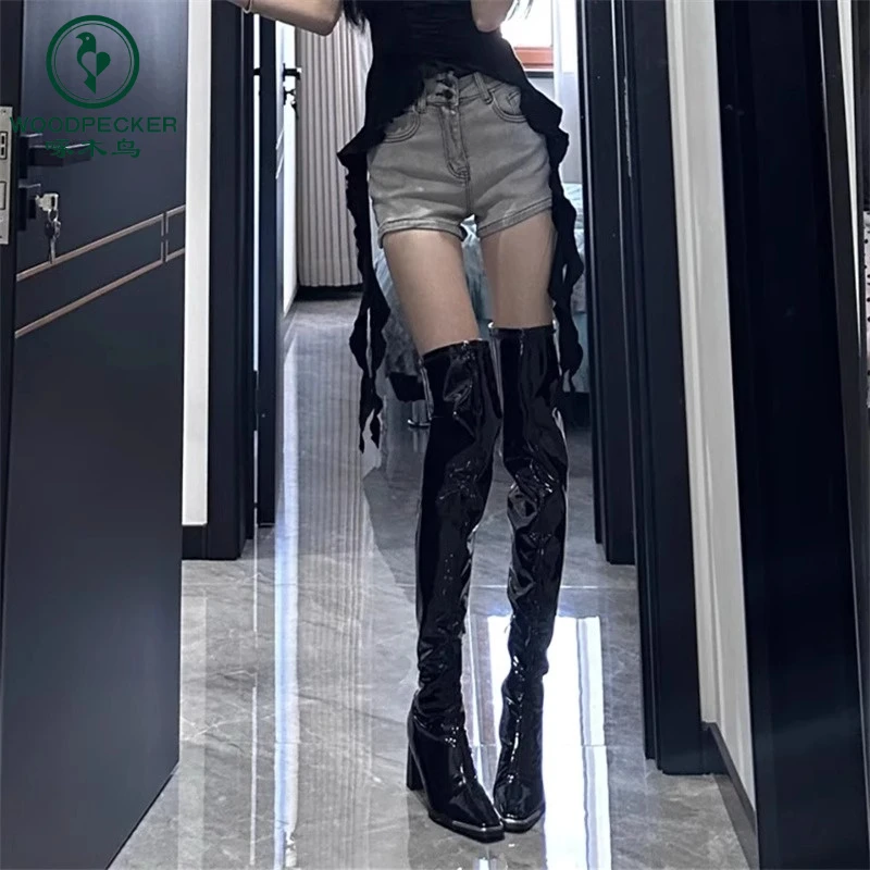 啄木鸟欧美辣妹过膝长筒靴女2024秋冬新款皮靴性感显瘦方头高跟靴