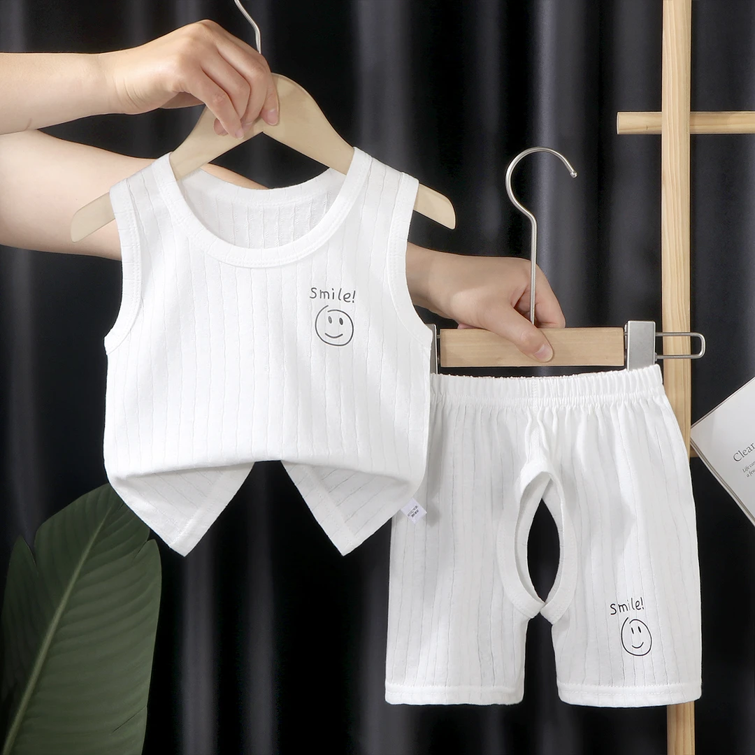 婴幼儿纯棉背心套装无袖薄款睡衣背心短裤夏季纯棉宝宝背心七分裤