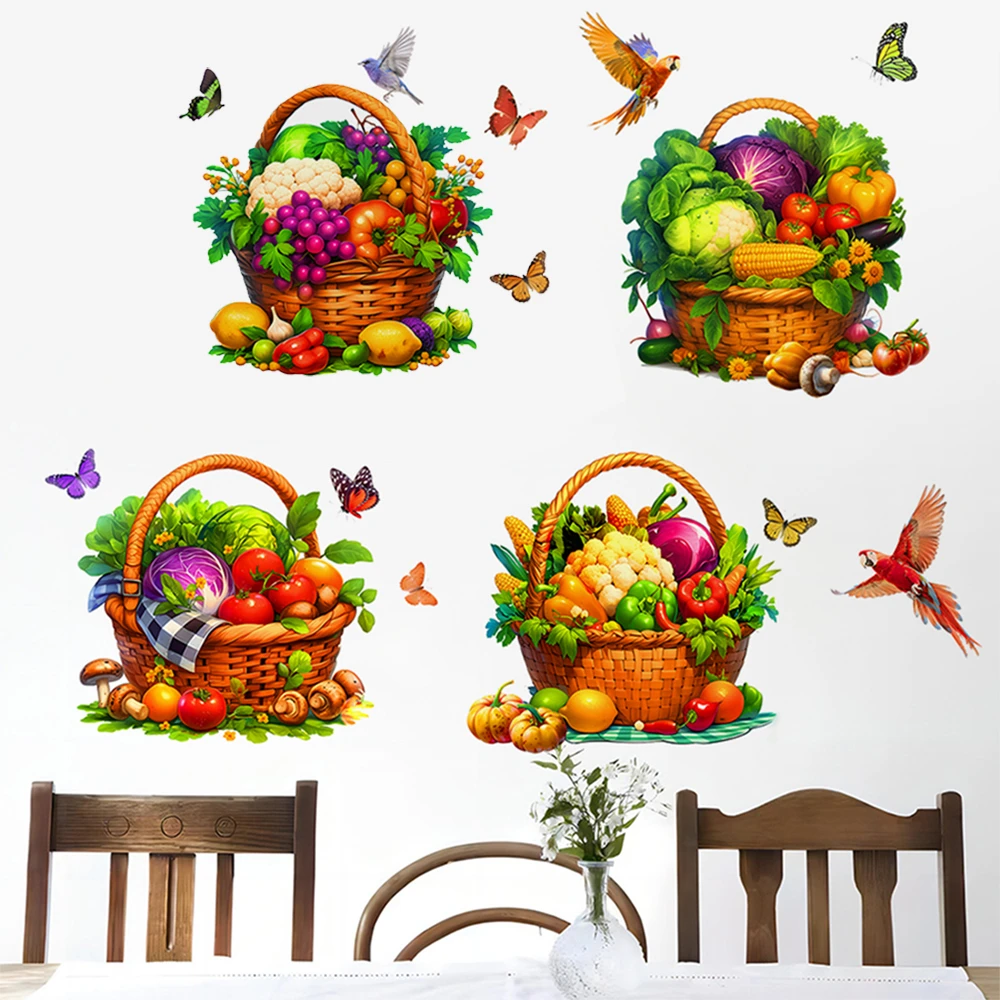 新款水果拼贴墙贴蔬菜篮子墙贴绿植清新藤条挂坠装饰墙贴画风景