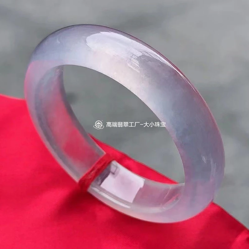 大小珠宝玻璃种冰白天然翡翠手镯正圈54老坑种起光感白月光玉镯子