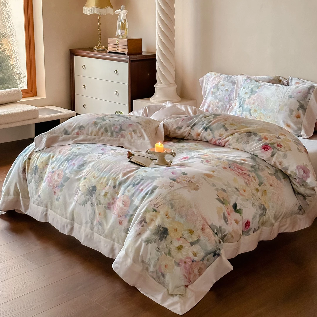 浪漫收藏家丨超细旦天丝棉双拼角数码印花轻奢丝滑亲肤裸睡四件套