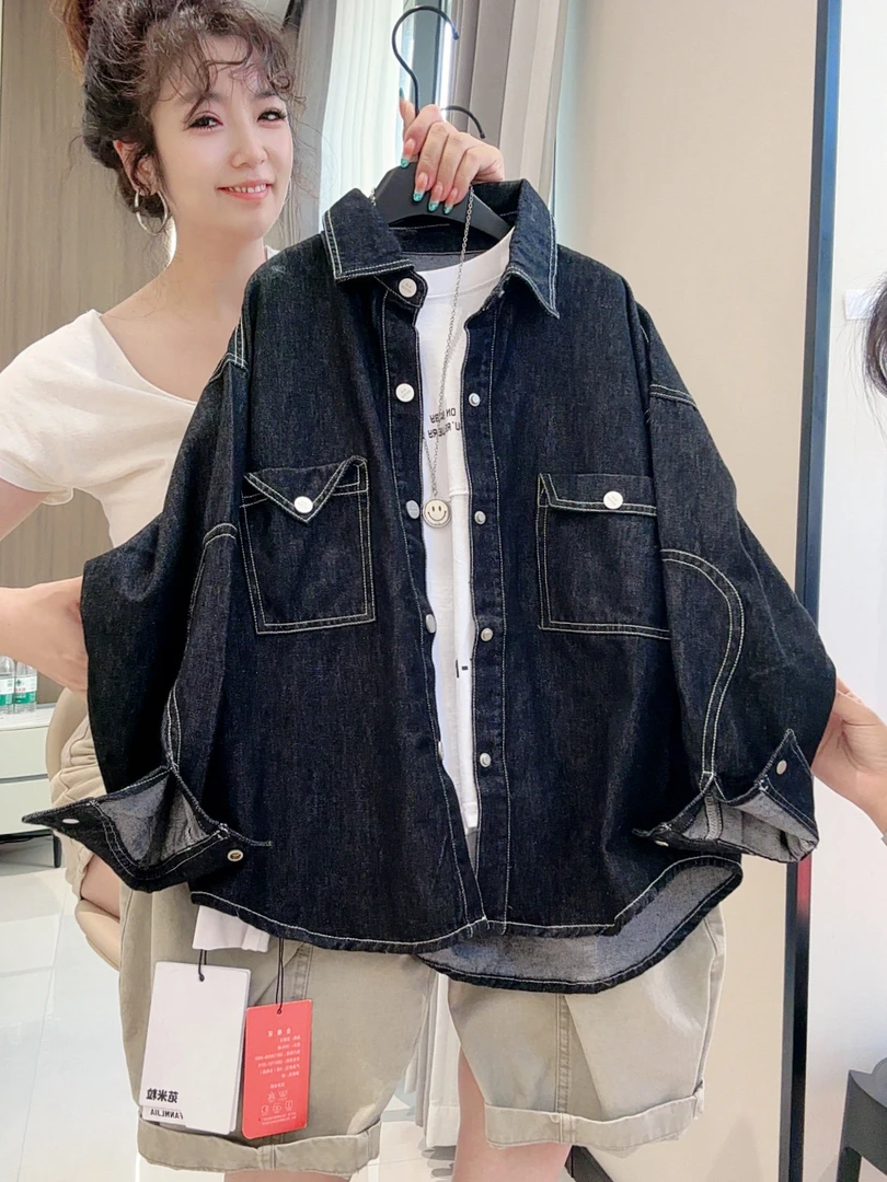男童牛仔外套2025春秋薄款上衣儿童休闲衬衫中大童简约黑色衬衣潮