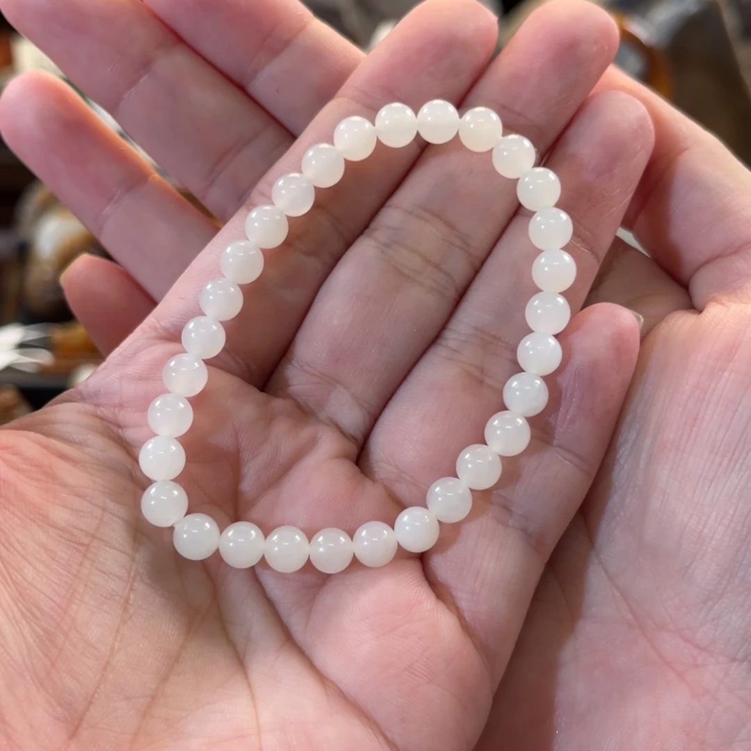 假***巴手链未镶嵌和田玉（白玉）天泰白玉6mm单圈