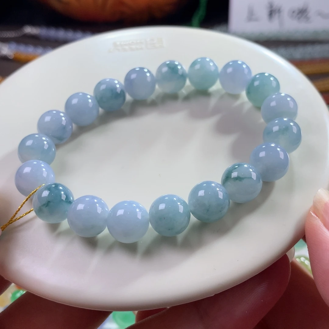 翡翠未镶嵌手链翡翠胶润蓝紫飘花卡10+