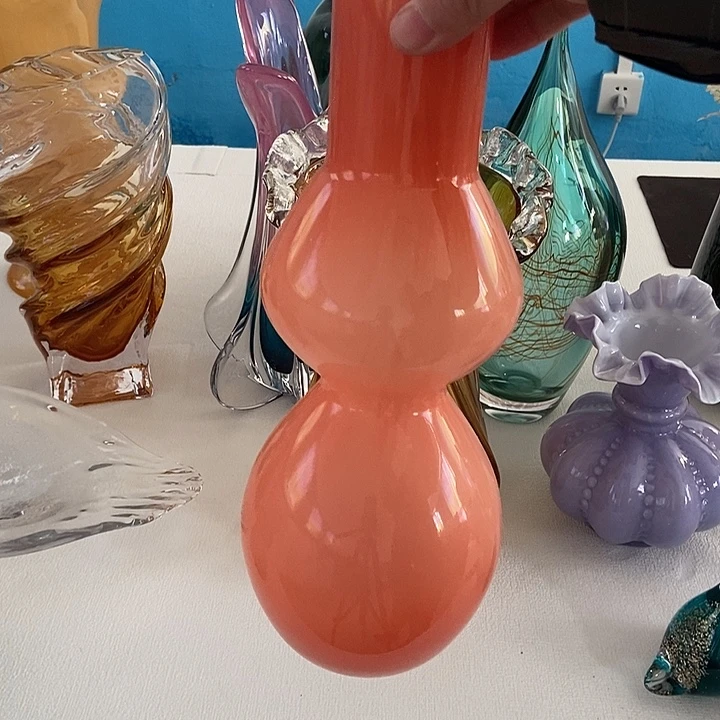 桔红琉璃摆件家居花瓶