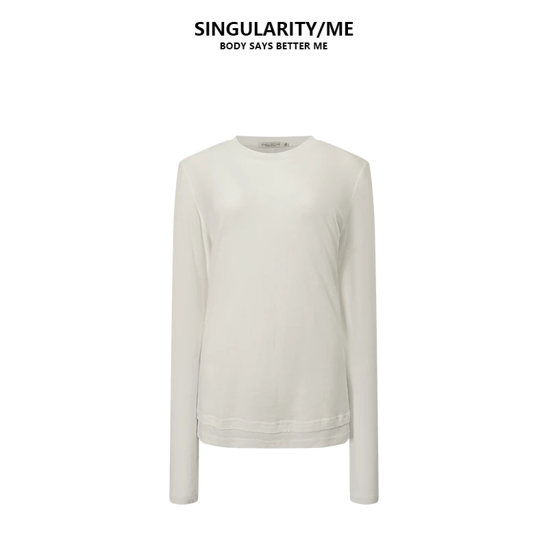 Singularity Me 12A 1037 微透亲肤强捻双层下摆圆领女打底衫上衣