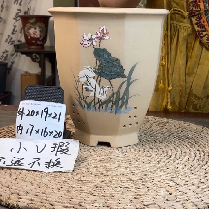 紫砂花盆瑕疵磕碰白玉段八方孤品
