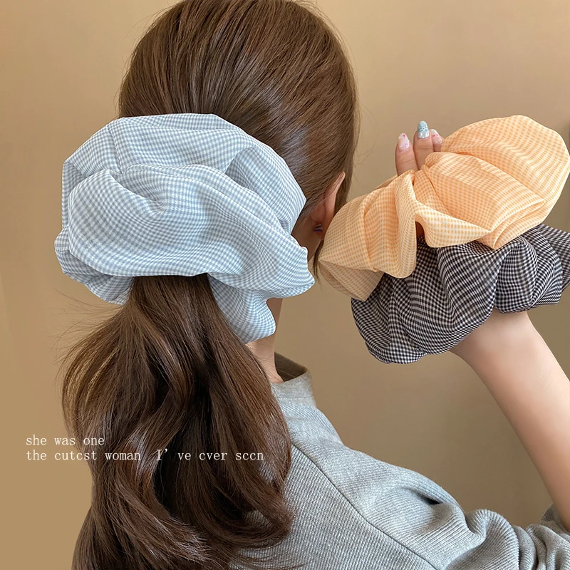 韩系复古格子大肠发圈女高弹力不伤发头绳耐用发绳橡皮筋发饰日常