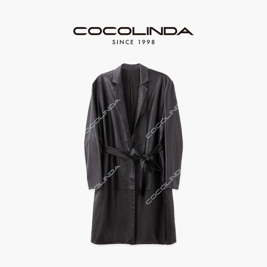 COCOLINDA | Row100%绵羊皮欧美优雅慵懒落肩袖中长款皮风衣F5182