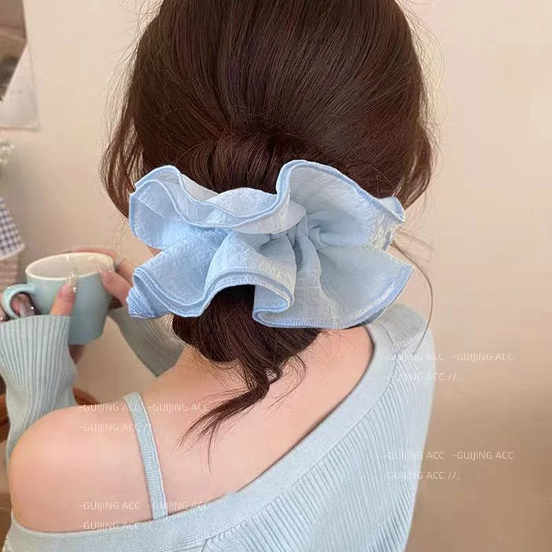 031早春温柔花边褶皱大肠发圈高级扎头发橡皮筋头绳超大头花发绳